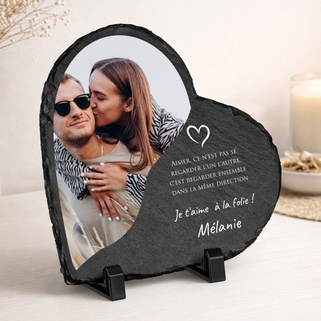 Pierre en ardoise en forme de cœur personnalisée avec photo pour un mari pour l'anniversaire de mariage