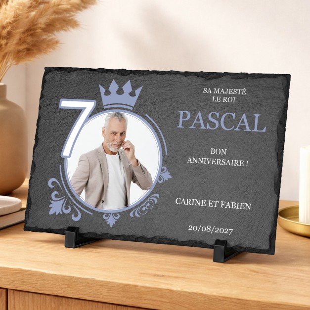 Pierre en ardoise avec impression avec photo pour un homme pour ses 70 ans