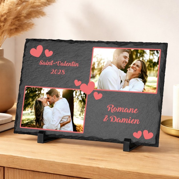 Pierre en ardoise avec impression avec photo pour un couple pour la Saint-Valentin