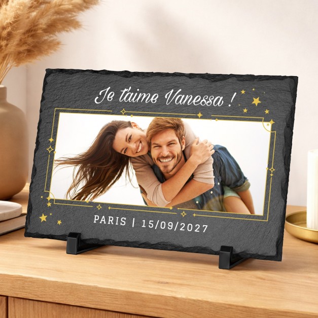 Pierre en ardoise avec impression avec photo pour elle pour l'anniversaire de mariage