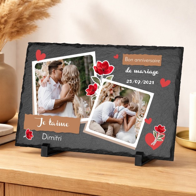 Pierre en ardoise avec impression avec photo pour une épouse pour l'anniversaire de mariage