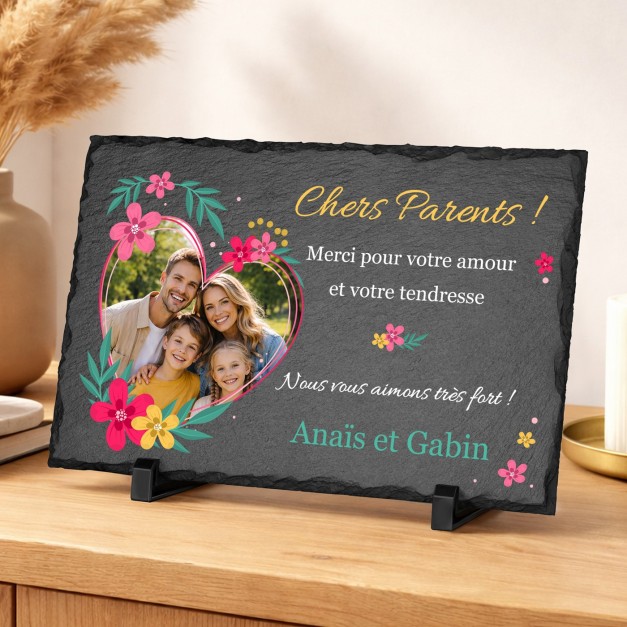 Pierre en ardoise avec impression avec photo pour parents pour remerciement