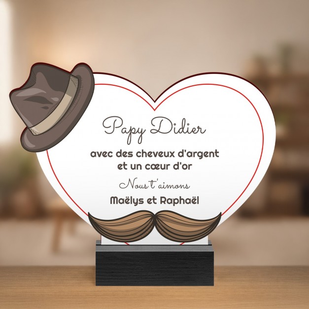 Statuette en bois personnalisée pour l'anniversaire de papy