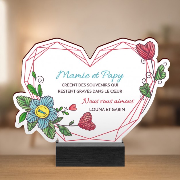 Statuette en bois avec impression pour l'anniversaire de mariage de mamie et papy