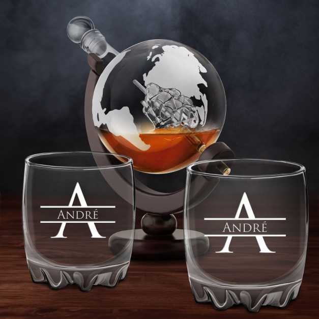 Carafe à whisky globe avec 2 verres gravés pour lui homme gentleman