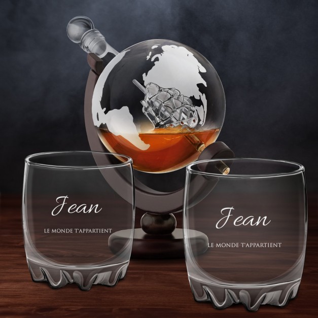 Carafe à whisky globe avec 2 verres gravés pour copain petit ami