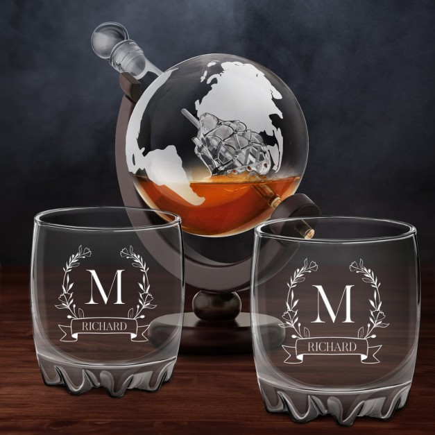 Carafe à whisky globe avec 2 verres gravés pour elle anniversaire mariage