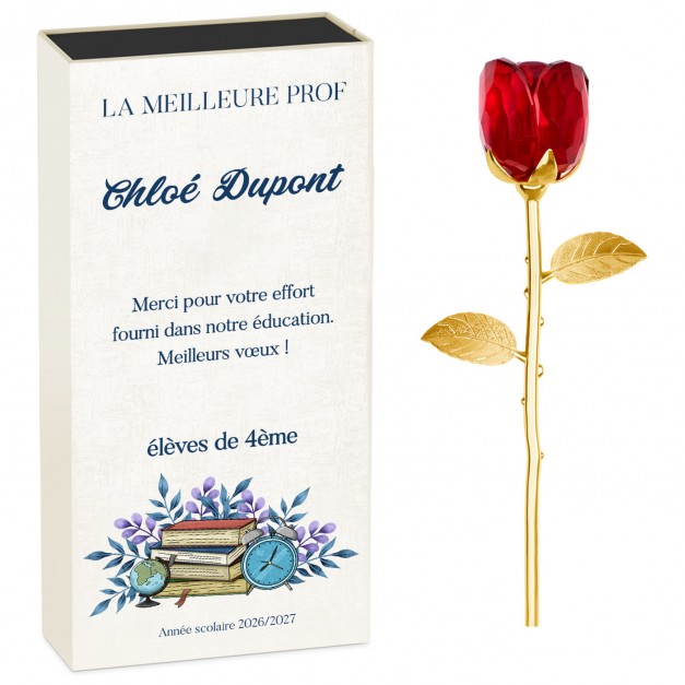 Rose éternelle en cristal + coffret avec impression pour la meilleure prof