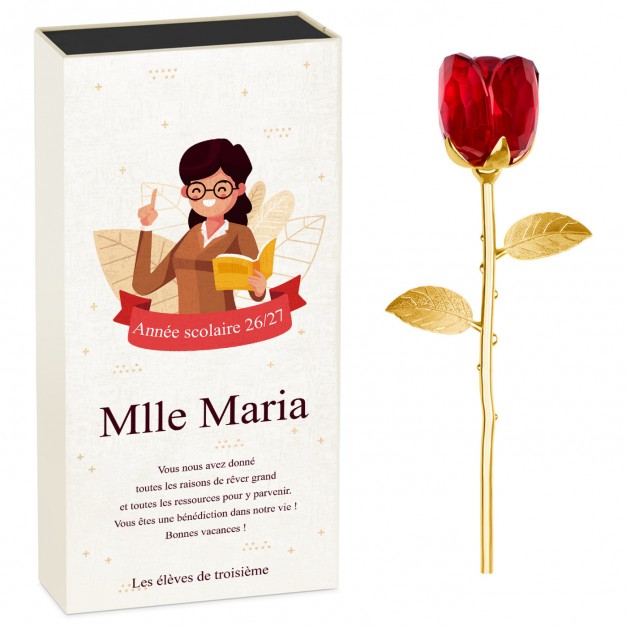 Rose éternelle en cristal + coffret avec impression pour maîtresse pour la fin d'année
