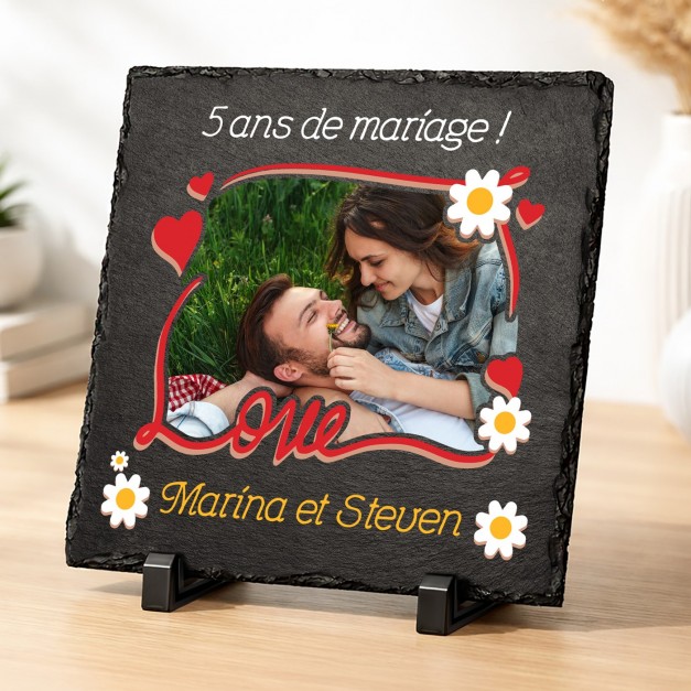 Pierre en ardoise avec impression avec photo pour elle ou pour lui pour 5 ans de mariage