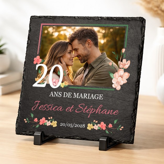 Pierre en ardoise avec impression avec photo pour un couple pour 20 ans de mariage