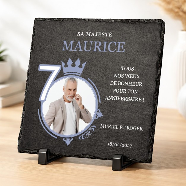 Pierre en ardoise avec impression avec photo pour un homme pour ses 70 ans