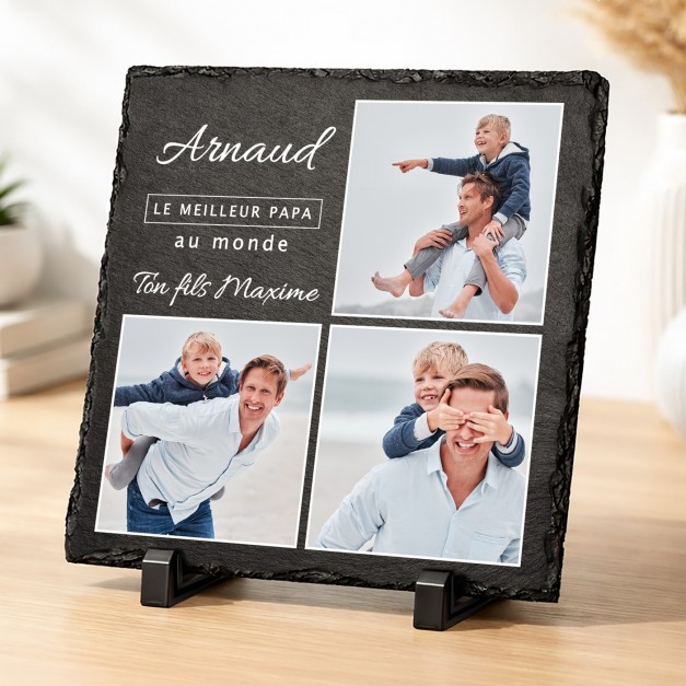 Pierre en ardoise personnalisée avec photo pour la fête des fête des pères