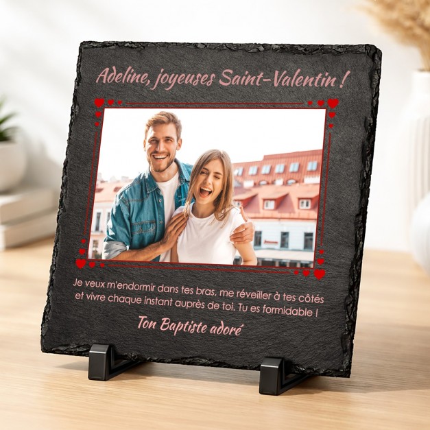 Pierre en ardoise personnalisée avec photo pour une femme pour la Saint-Valentin