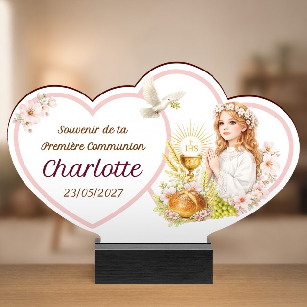 Statuette en bois personnalisée avec photo pour la communion d'une fille