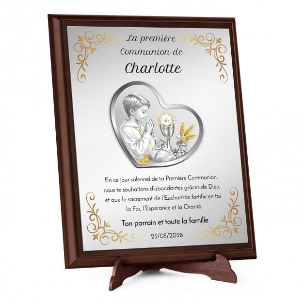 Plaque personnalisée avec impression pour la première communion de la part du parrain