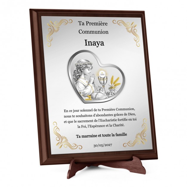 Plaque personnalisée avec impression pour la communion de la part de la marraine