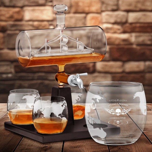 Set whisky carafe avec bateau et 4 verres avec gravure pour homme fan de moto