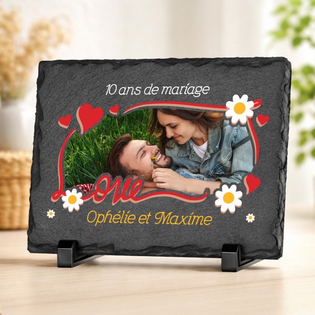 Pierre en ardoise avec impression avec photo pour un couple pour 10 ans de mariage
