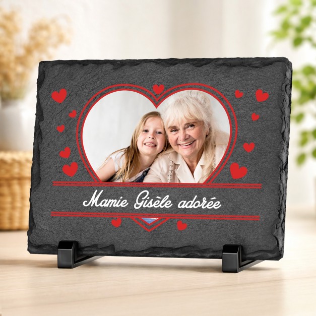 Pierre en ardoise avec impression avec photo pour l'anniversaire de mamie