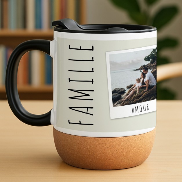 Tasse blanche en céramique avec couvercle et fond en liège personnalisée pour mari ou femme pour l'anniversaire de mariage
