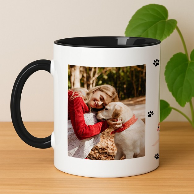 Tasse en céramique blanche et fond noir avec impression avec photo pour l'anniversaire d'une amie amoureuse des chiens