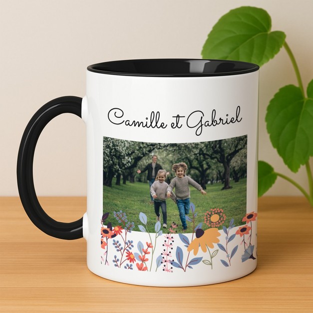 Tasse en céramique blanche et fond noir avec impression avec photo pour grands-parents pour l'anniversaire de mariage