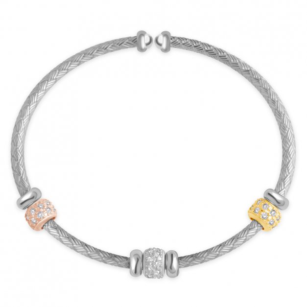 Bracelet jonc en argent massif 925 semi ouvert avec gravure pour maman