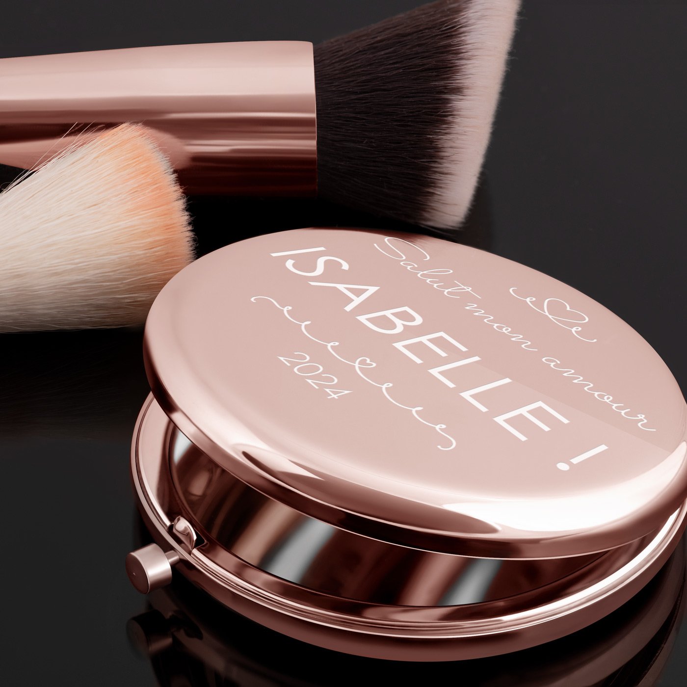 Miroir de poche rond personnalisé de couleur or rose pour une fiancée pour la Saint-Valentin