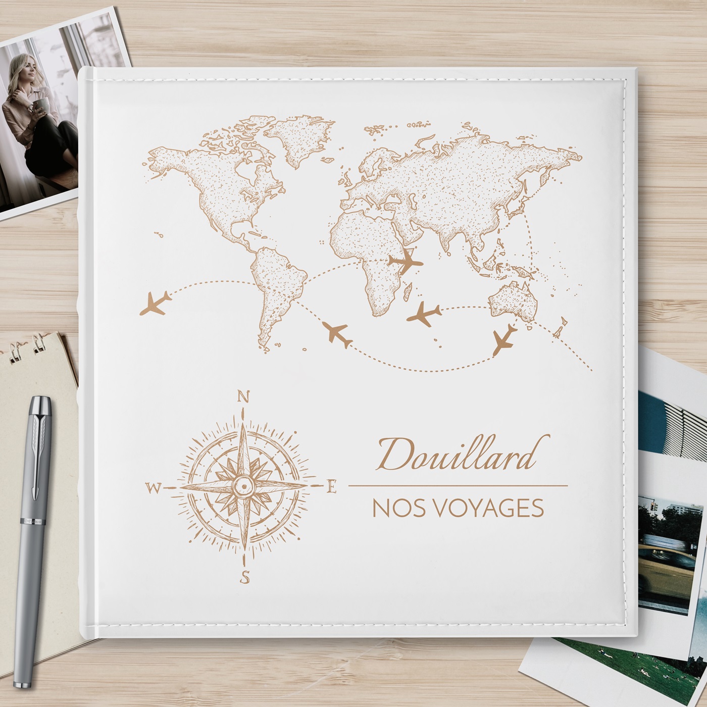 Album photo grand format avec gravure pour couple voyageur