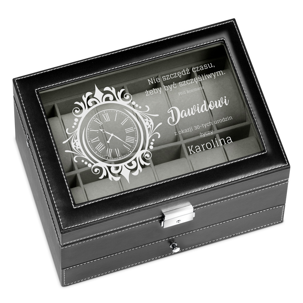 Boîte à bijoux et montres noire avec gravure pour un homme pour son 30e anniversaire