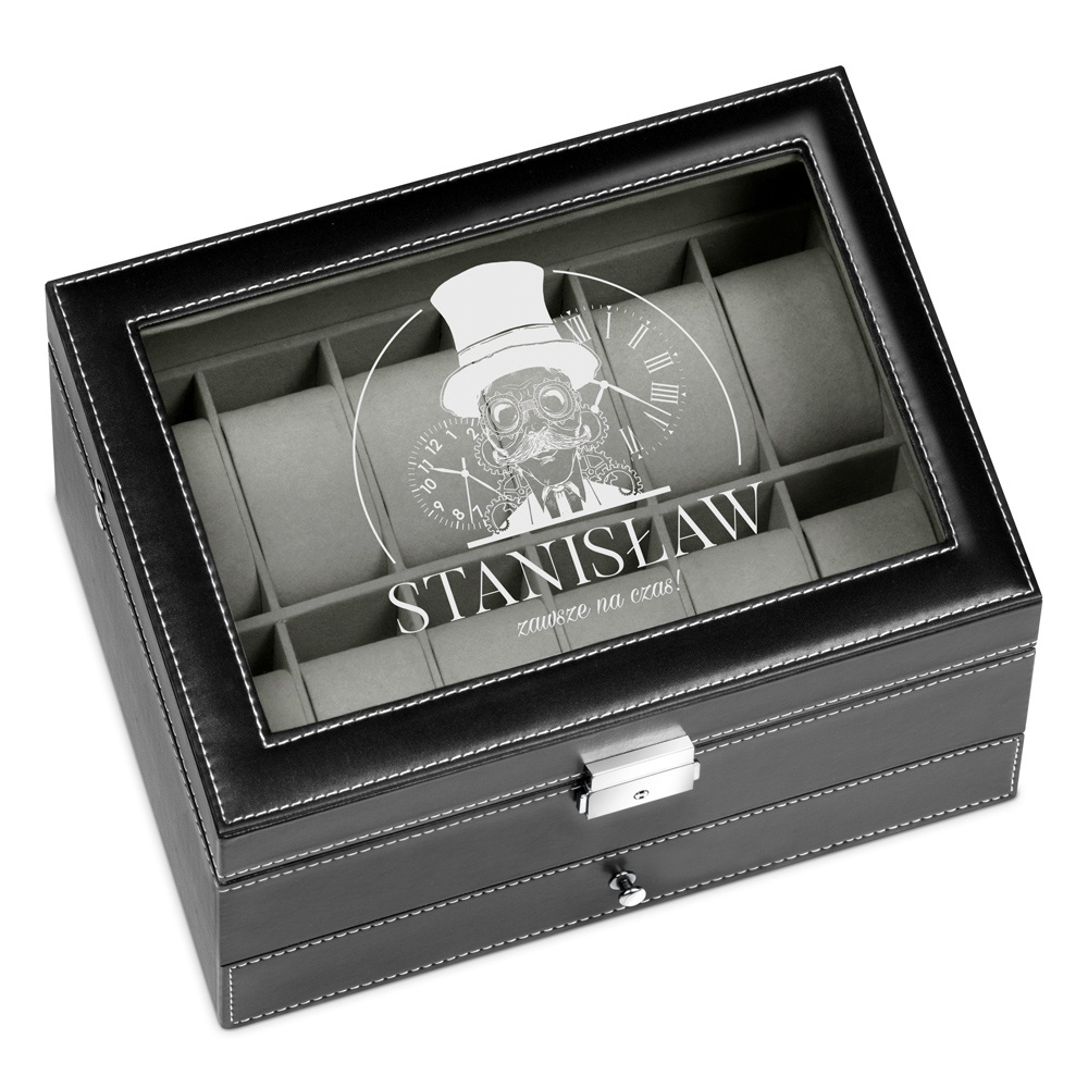Boîte à bijoux et montres noire personnalisée pour la fête des pères