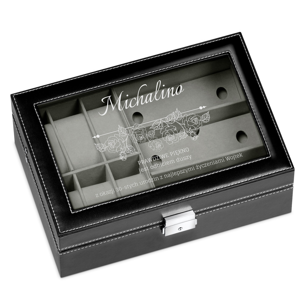 Coffret à montres et lunettes avec gravure pour l'anniversaire d'une sœur