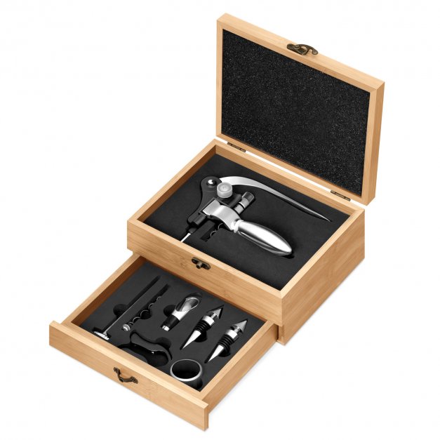 Ensemble d'accessoires pour vin avec coffret en bois de bambou personnalisé pour une copine pour la Saint-Valentin