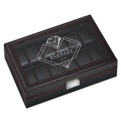 Coffret à montres noir carbone personnalisé pour l'anniversaire d'une femme