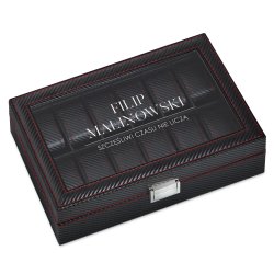 Coffret à montres noir carbone avec gravure pour l'anniversaire d'un collègue