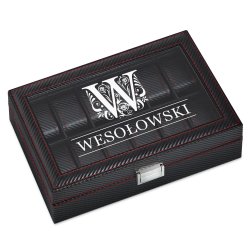 Coffret à montres noir carbone personnalisé pour l'anniversaire de papa