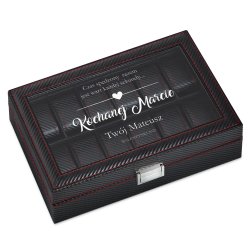 Coffret à montres noir carbone avec gravure pour elle pour la Saint-Valentin
