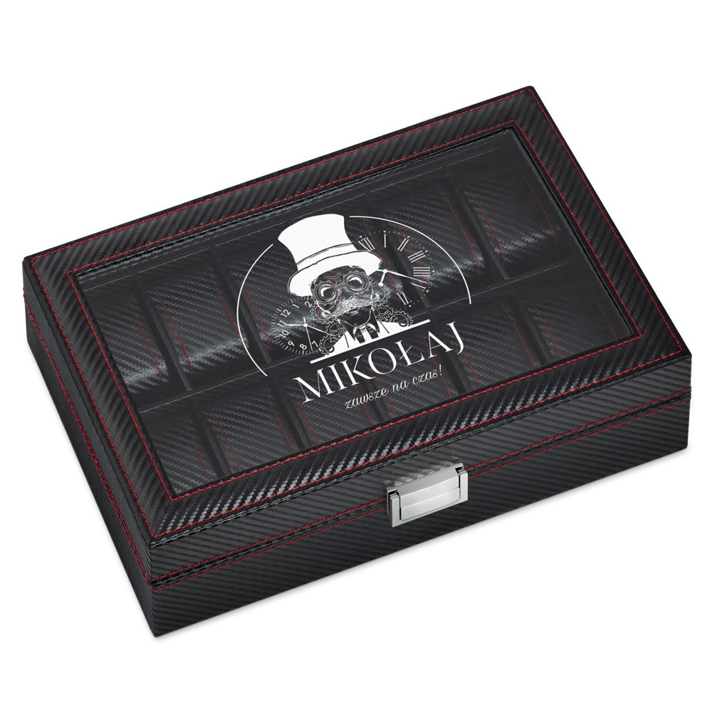 Coffret à montres noir carbone personnalisé pour l'anniversaire d'un fils
