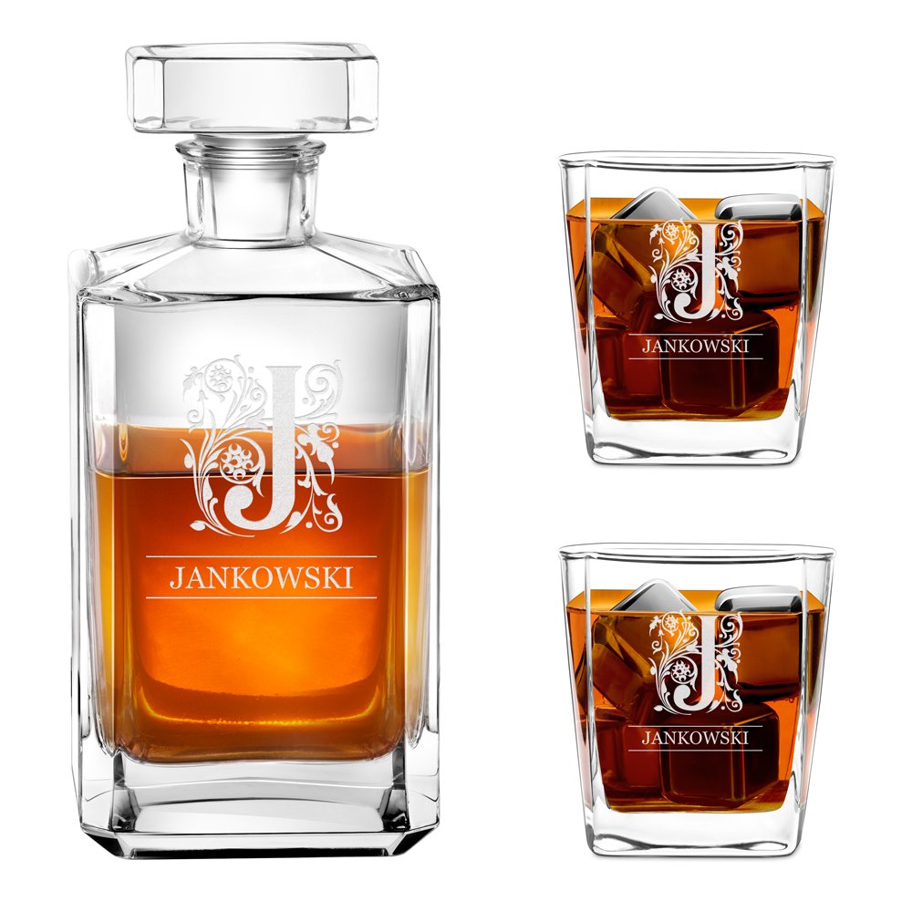 Carafe à whisky Bourbon et 2 verres avec gravure pour gentleman