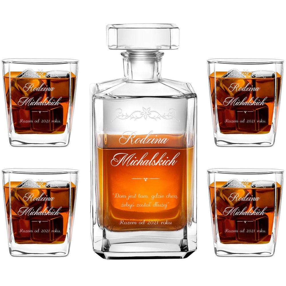 Carafe à whisky Bourbon et 4 verres avec gravure pour couple