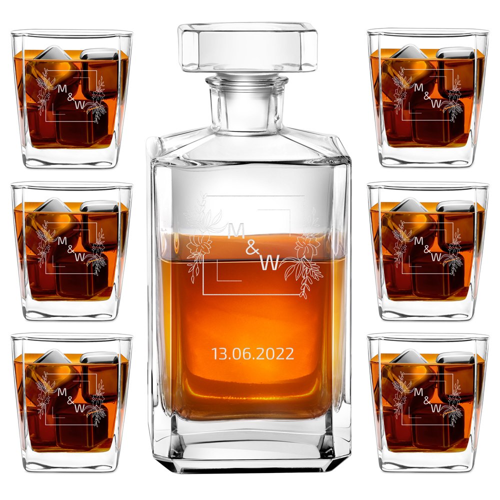 Carafe à whisky Bourbon et 6 verres avec gravure pour mariage