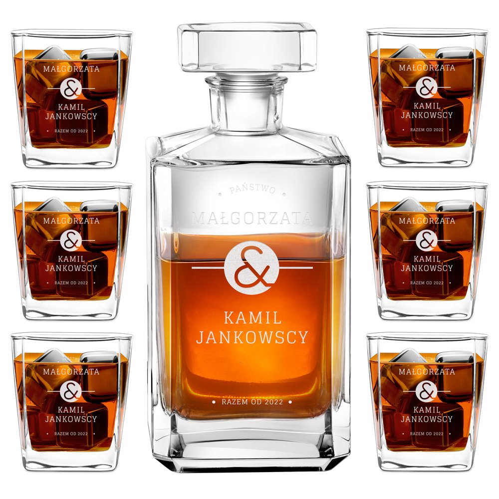 Carafe à whisky Bourbon et 6 verres avec gravure pour mariés