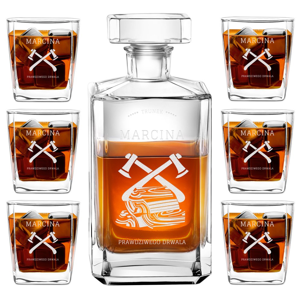 Carafe à whisky Bourbon et 6 verres avec gravure pour monsieur