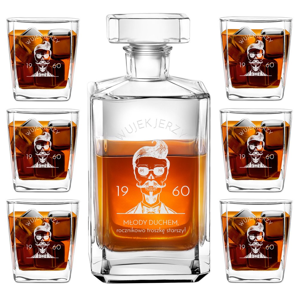 Carafe à whisky Bourbon et 6 verres avec gravure pour tonton