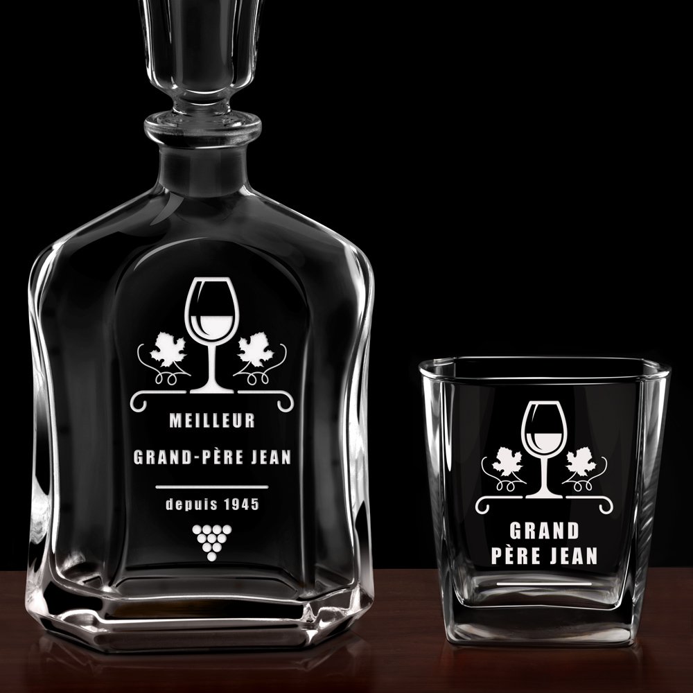 Ensemble de Carafe à whisky et 6 verres avec gravure pour papy pour son anniversaire