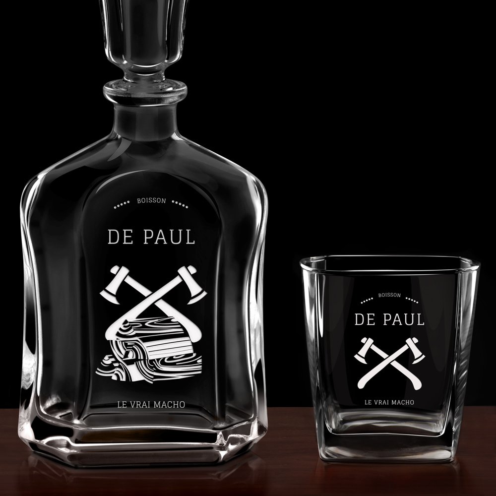 Ensemble de Carafe à whisky et 6 verres avec gravure pour homme