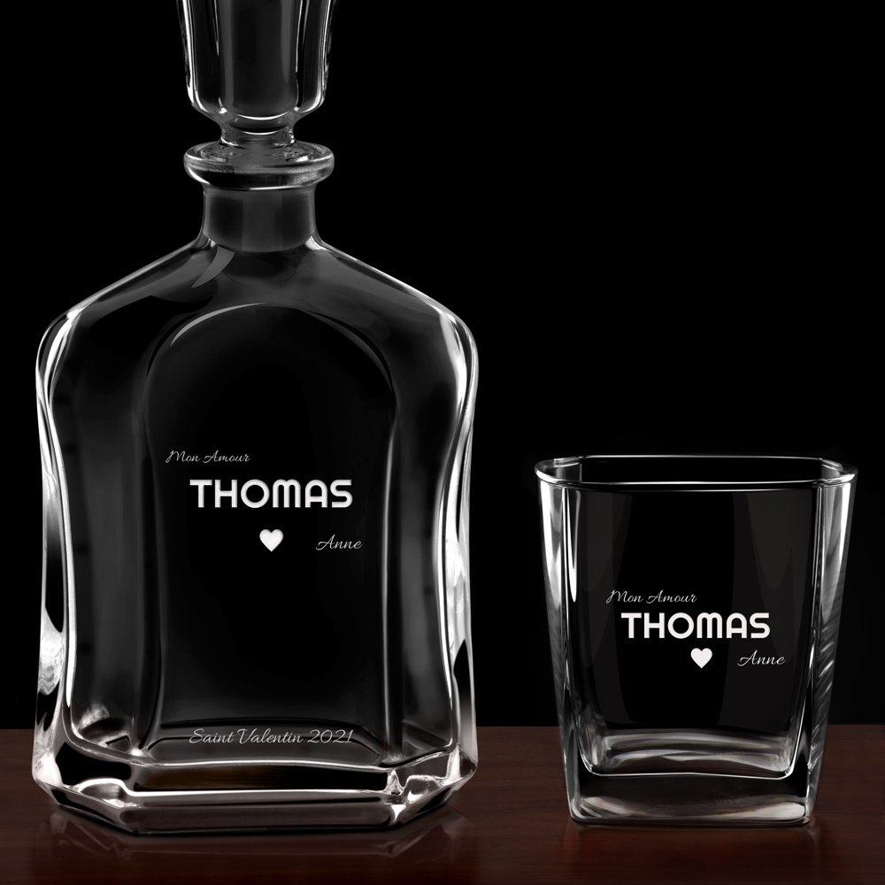 Set Carafe à whisky et 4 verres avec gravure pour petit ami pour la Saint-Valentin