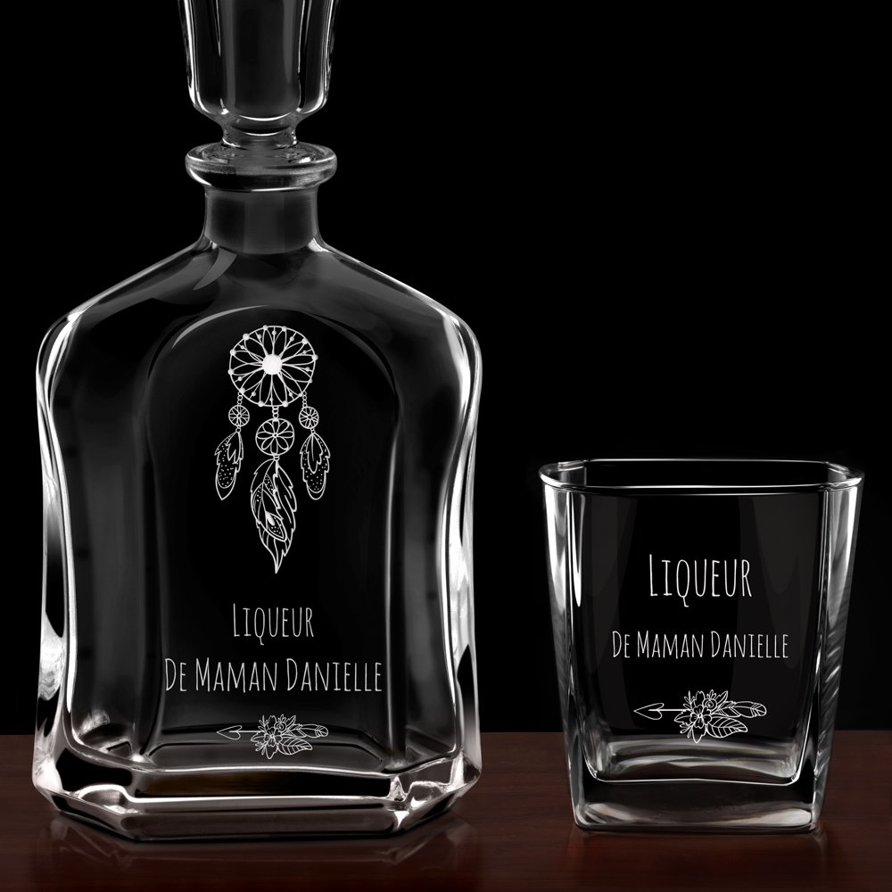 Set Carafe à whisky et 4 verres avec gravure pour maman