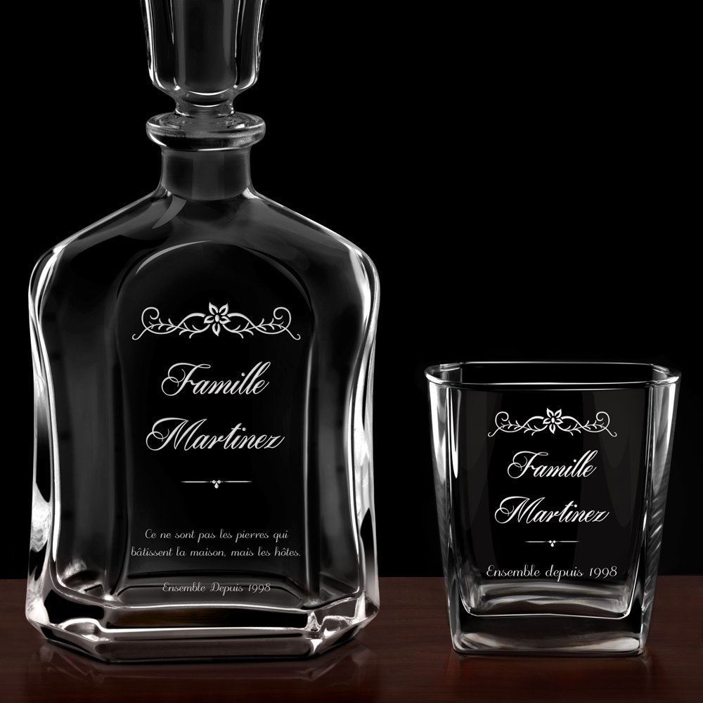 Set Carafe à whisky et 4 verres avec gravure pour un anniversaire de mariage